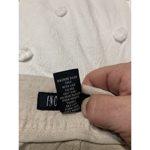 INC Women's Linen Pants Size 16 Brown Roll Tab Drawstring Zip Coastal Resort - Picture 9 of 9